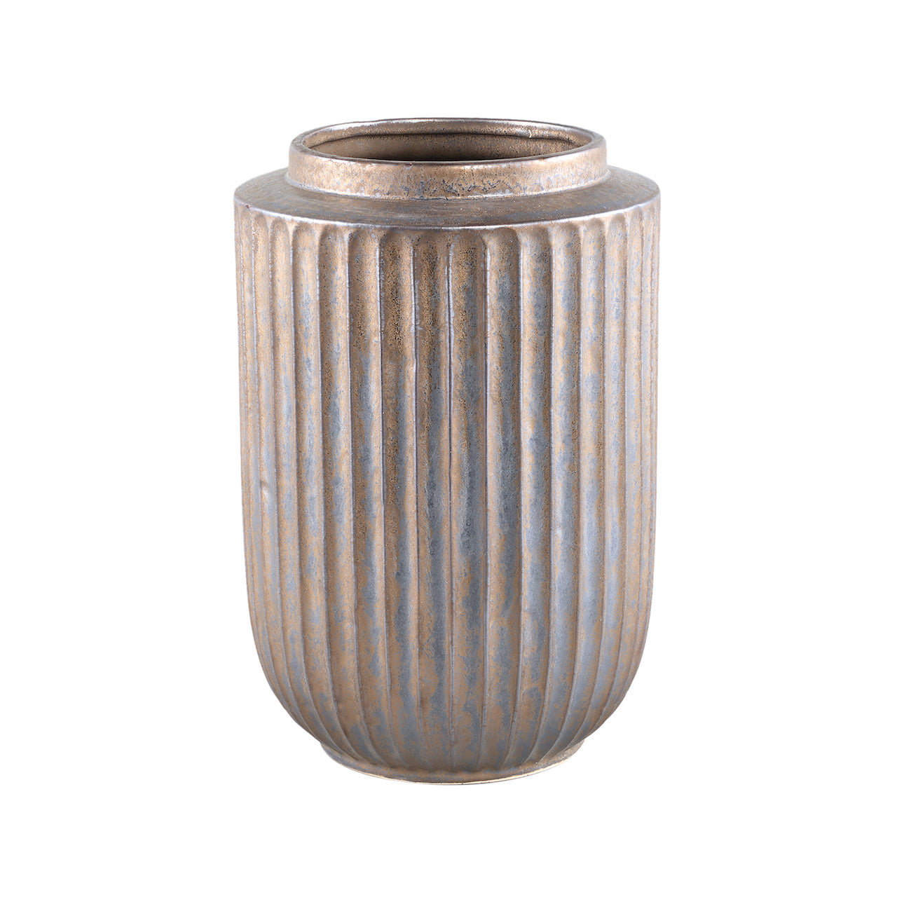 JARRÓN ESTRIADO GRES CAFÉ DESGASTADO A MANO / 24.5D X 26H CM