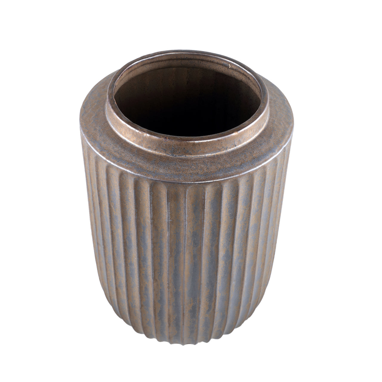 JARRÓN ESTRIADO GRES CAFÉ DESGASTADO A MANO / 24.5D X 26H CM