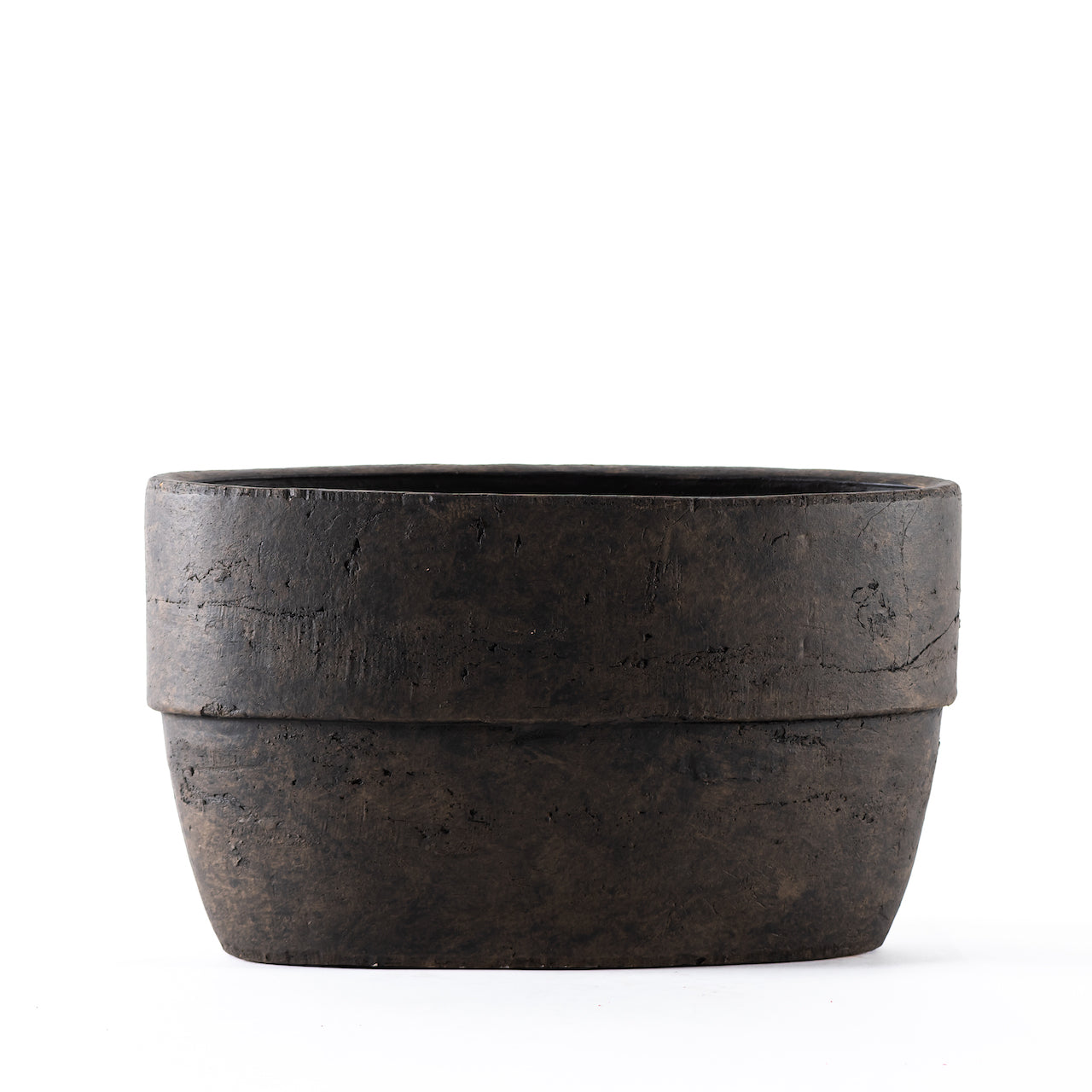 CERÁMICA| Porta maceta oval de cerámica negra - Detalle para Decorar