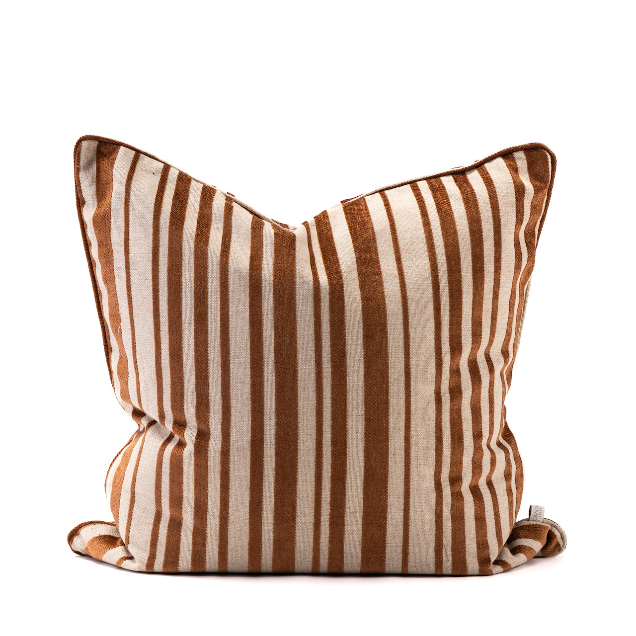 COJIN LINO ARENA CON TERCIOPELO CANELA VIVO MISMA TELA 60 X 60 CM