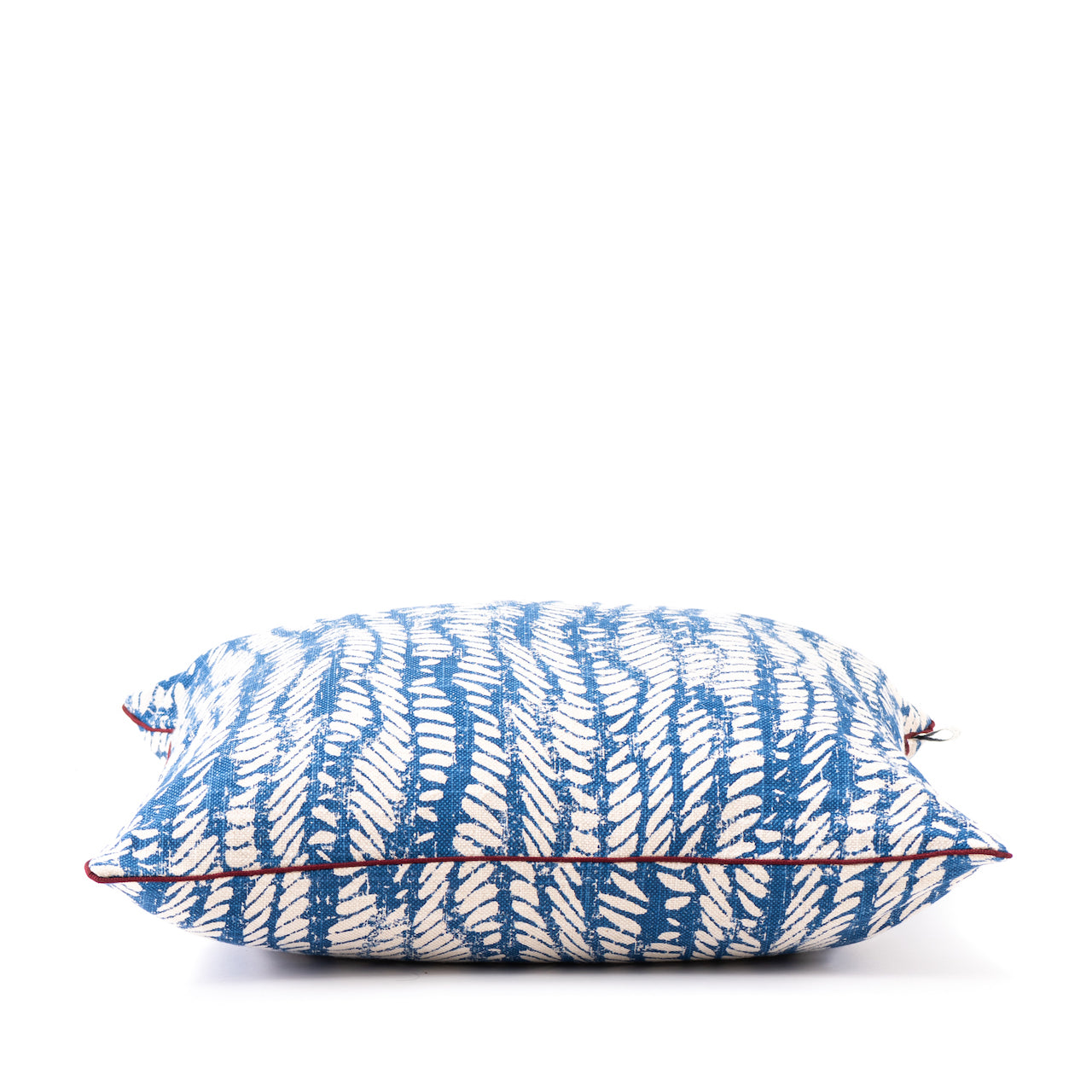 COJÍN LINO BEIGE HOJAS AZULES VIVO CREMA 50 X 50 CM