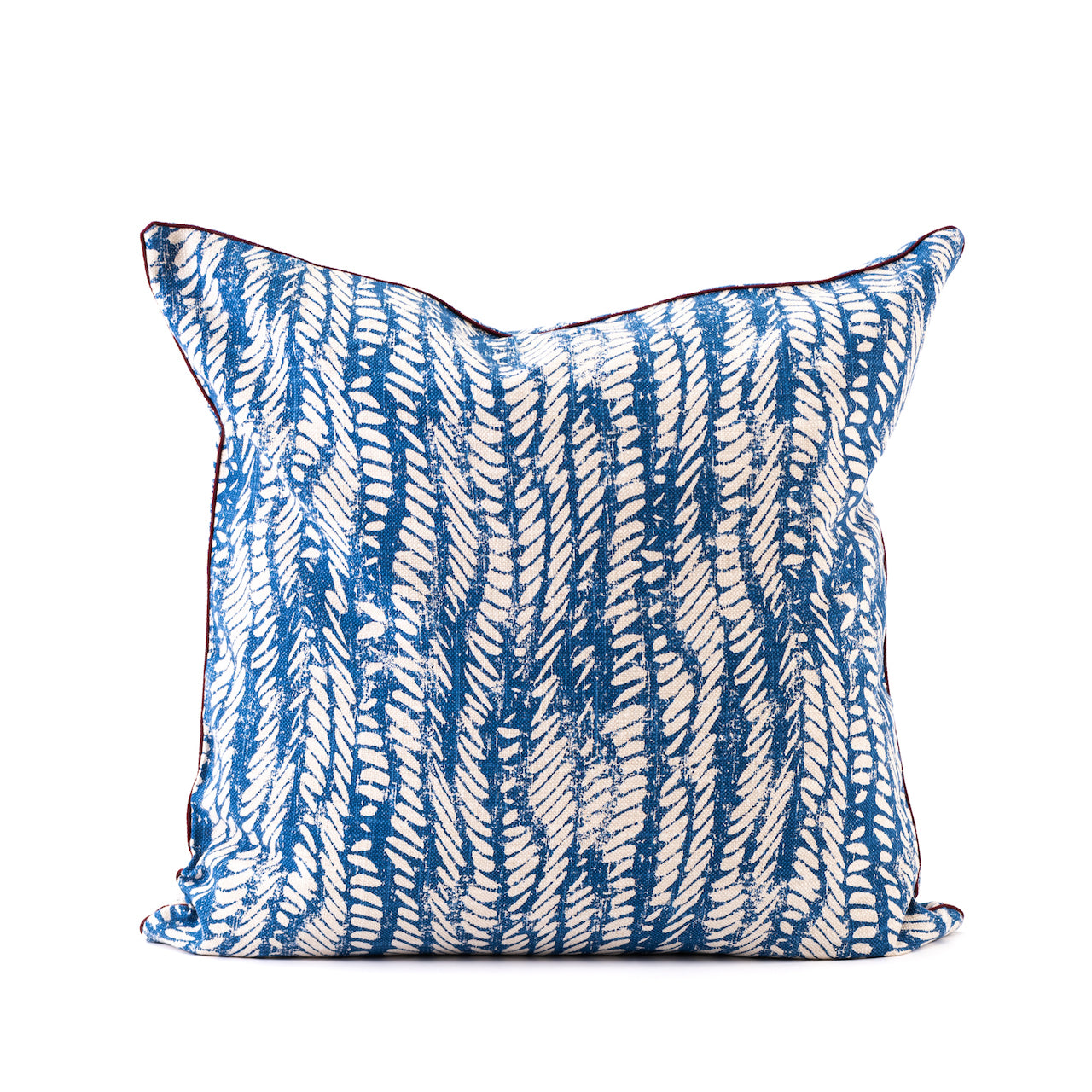 COJÍN LINO BEIGE HOJAS AZULES VIVO CREMA 60 X 60 CM