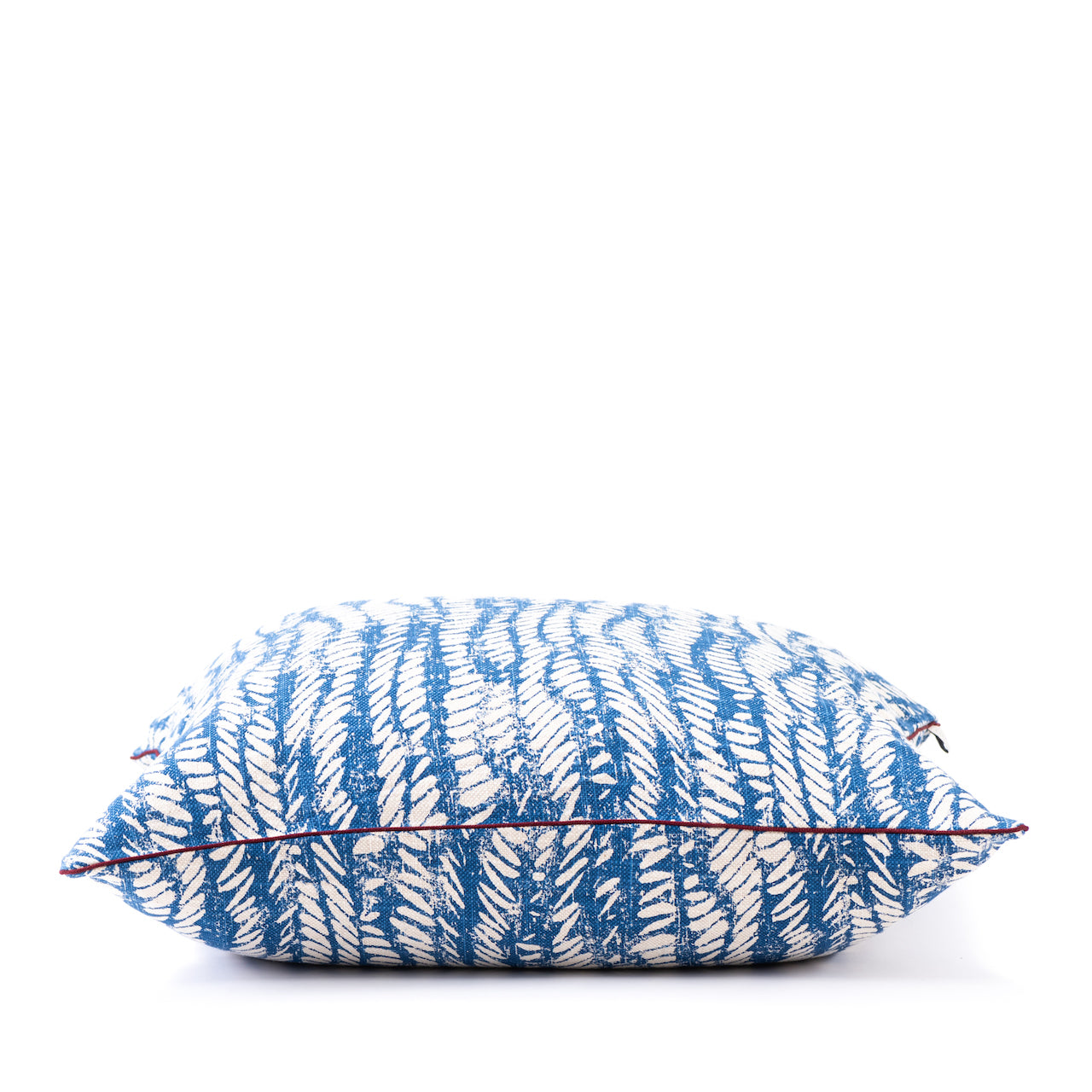 COJÍN LINO BEIGE HOJAS AZULES VIVO CREMA 60 X 60 CM