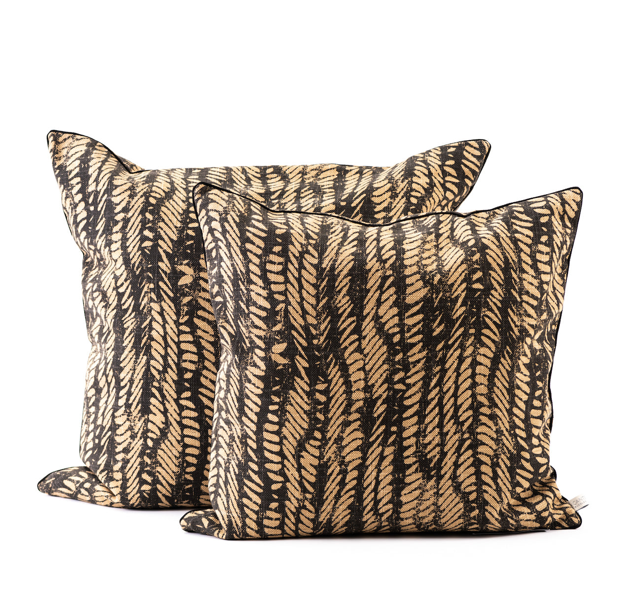 COJÍN LINO NEGRO HOJAS BEIGE VIVO NEGRO 50 x 50 CM