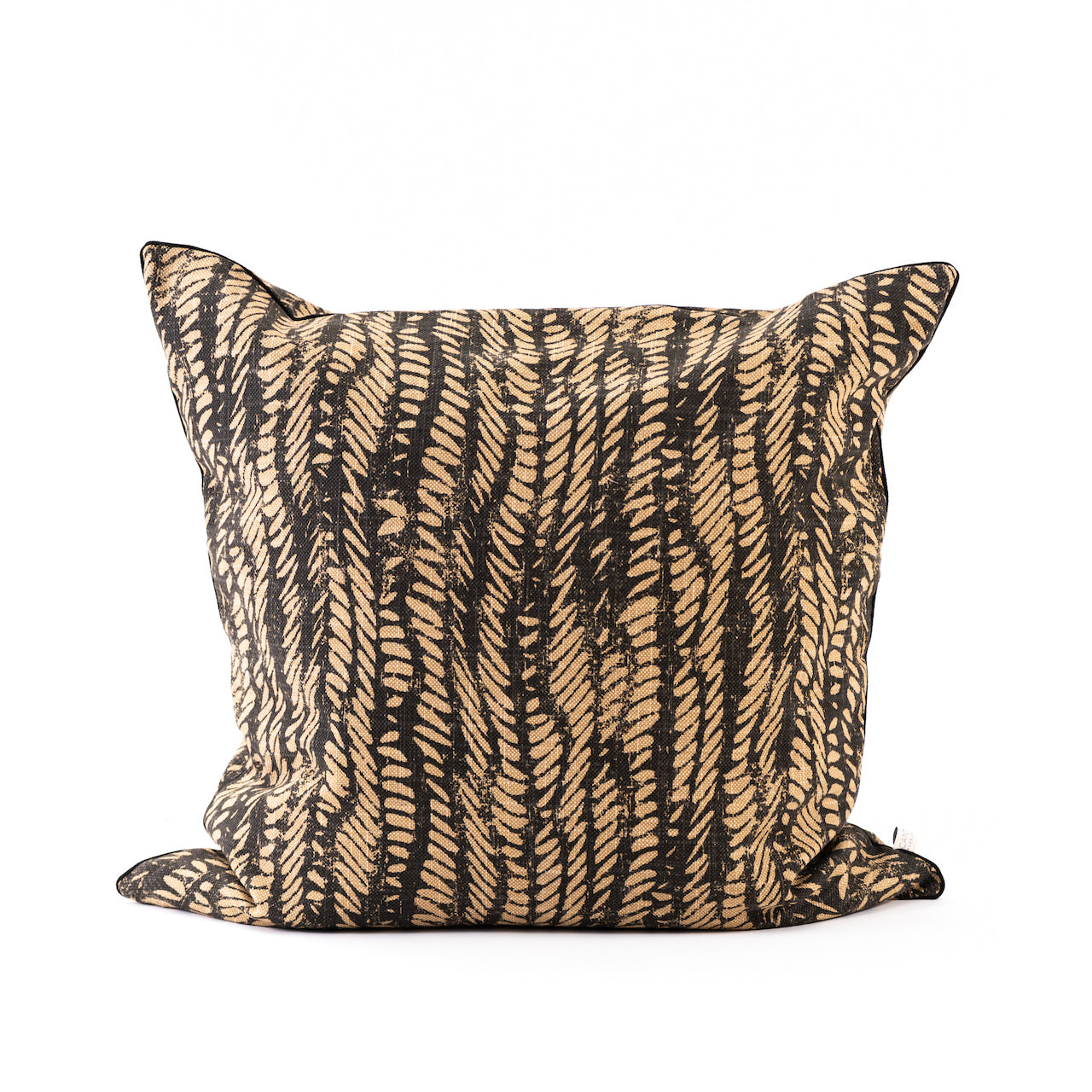 COJÍN LINO NEGRO HOJAS BEIGE VIVO NEGRO 60 X 60 CM