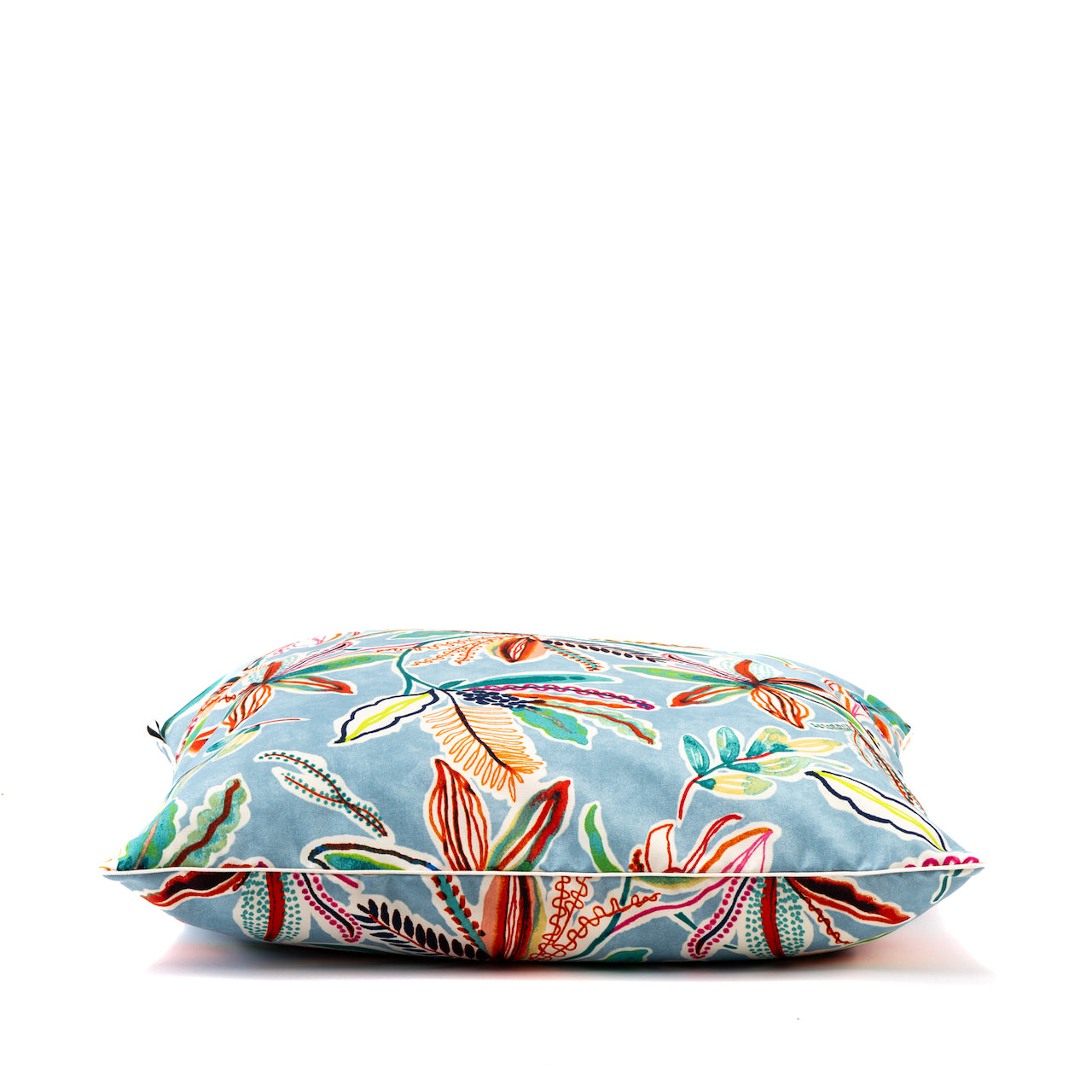 COJIN OUTDOOR FLORES FONDO CELESTE VIVO CREMA 60 X 60 CM