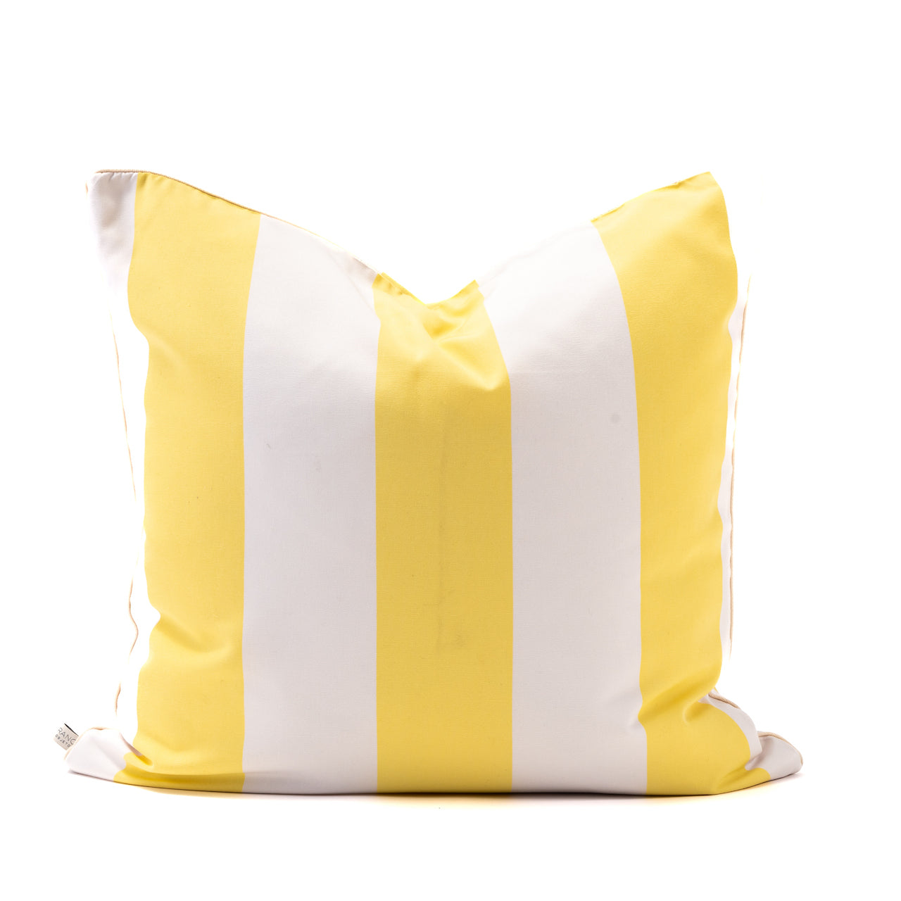 COJIN SUNBRELLA FRANJAS BLANCO CON AMARILLO VIVO CREMA 60 X 60 CM