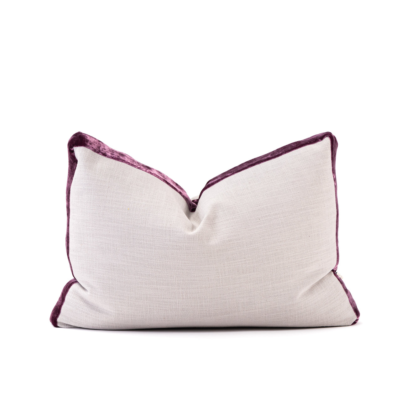 COJIN LINO GRIS CLARO CON FAJA TERCIOPELO BURDEO 60 X 40 CM
