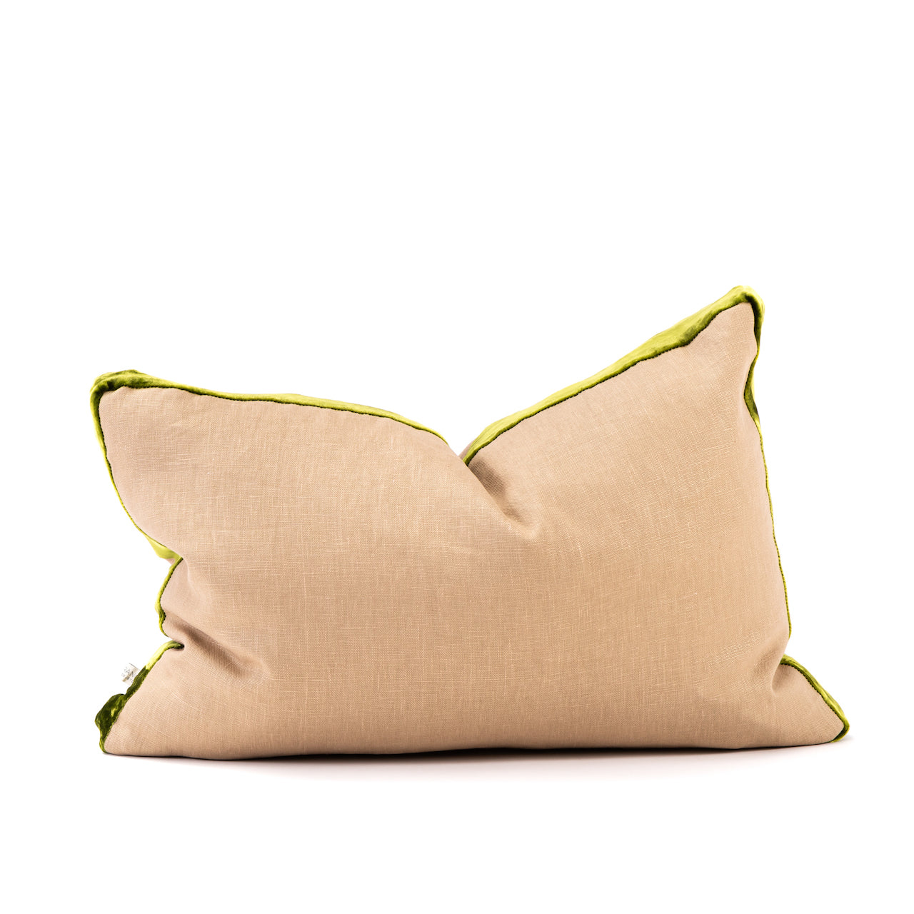 COJIN LINO BARQUILLO CON FAJA TERCIOPELO VERDE 60 X 40 CM