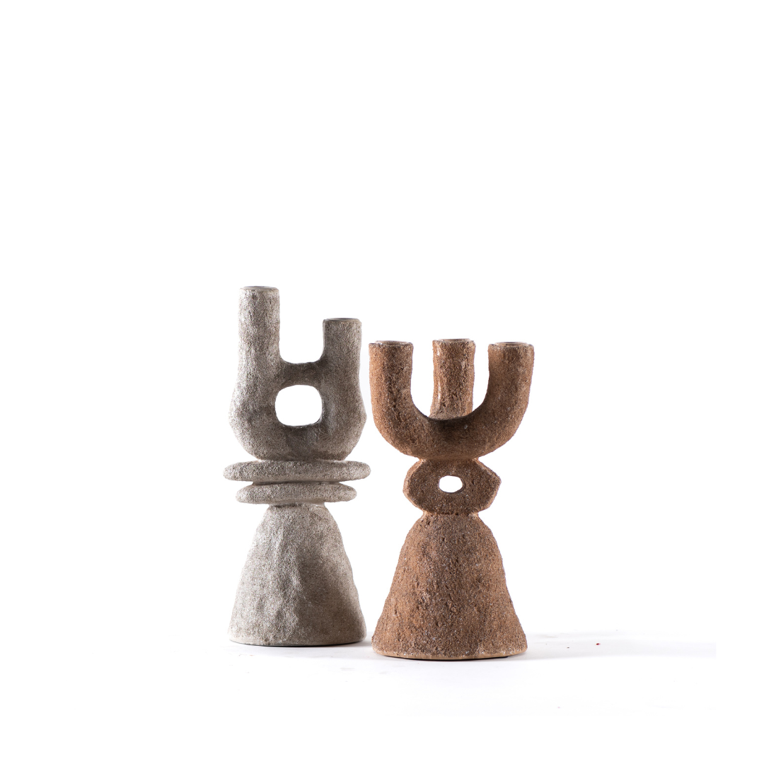 Candelabro de Poliresina Tipo Piedra - 2 o 3 Velas | Elegancia Natural