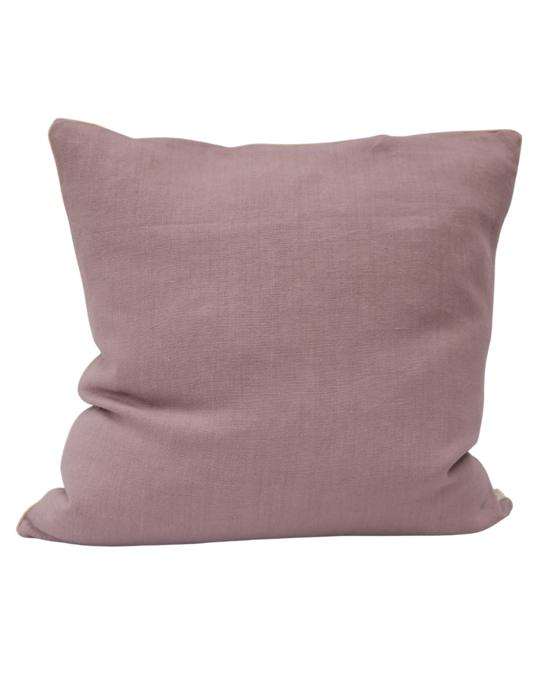 COJIN LINO LAVANDA CON VIVO BEIGE / 60 X 60 CM