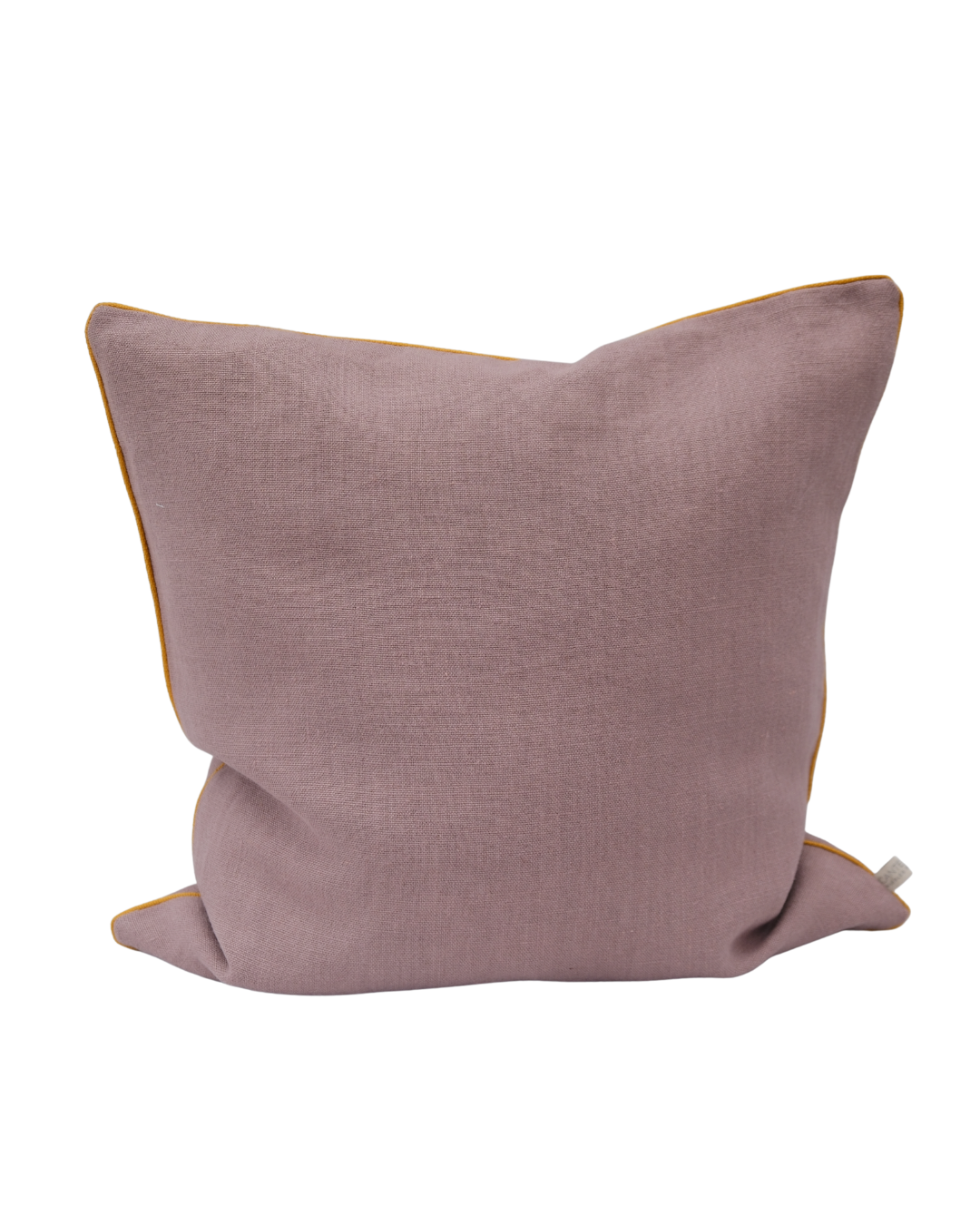 COJIN LINO LAVANDA CON VIVO MOSTAZA / 50 X 50 CM