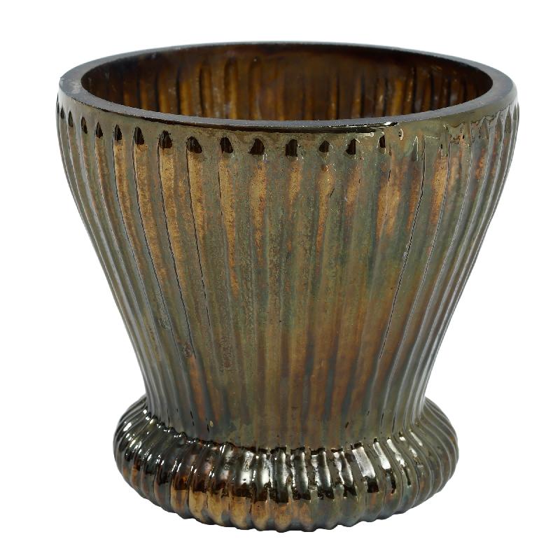 VIDRIO | Tealight dorado forma copa acanalad