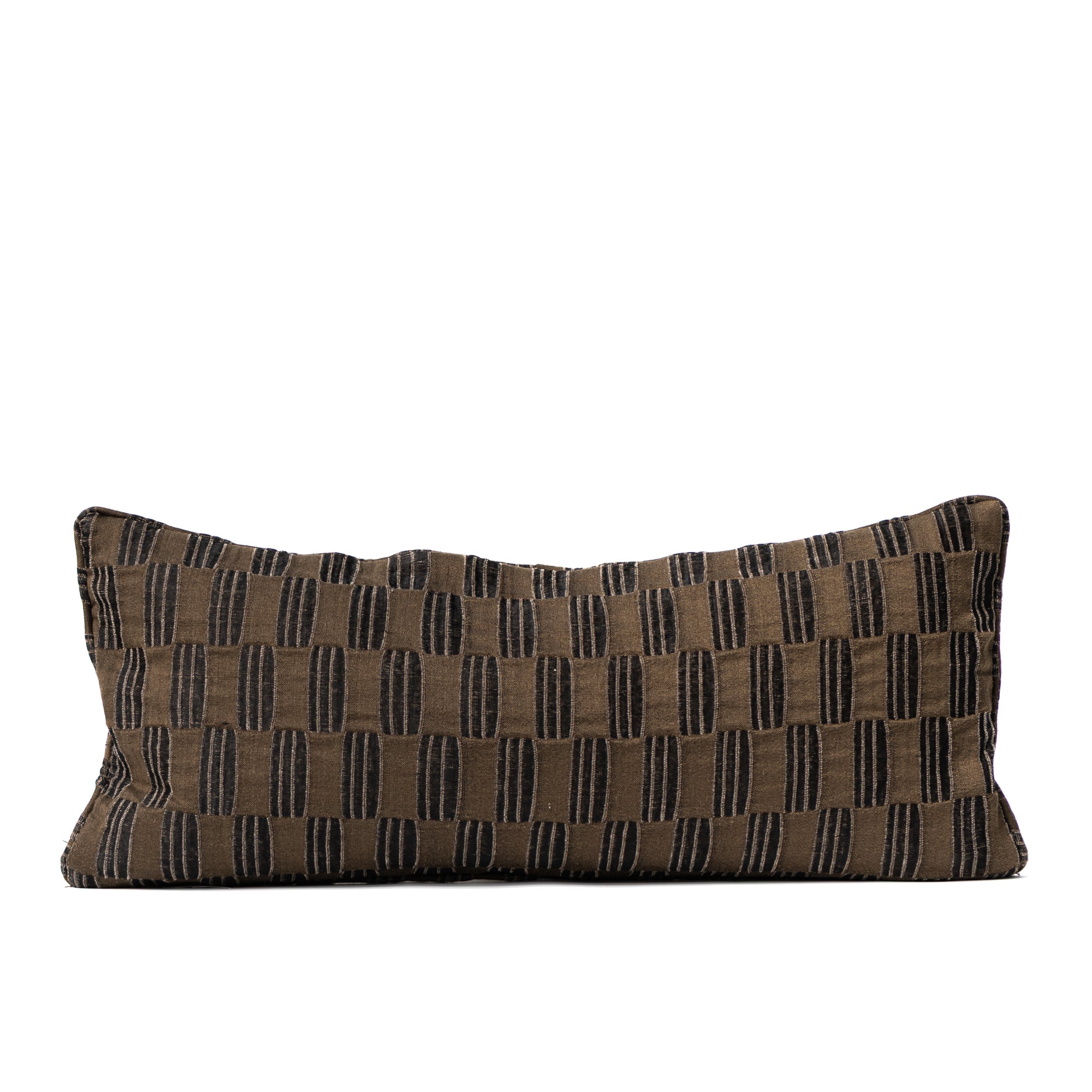 COJIN TAPIZ VERDE OLIVO NEGRO VIVO MISMA TELA / 30 X 70 CM