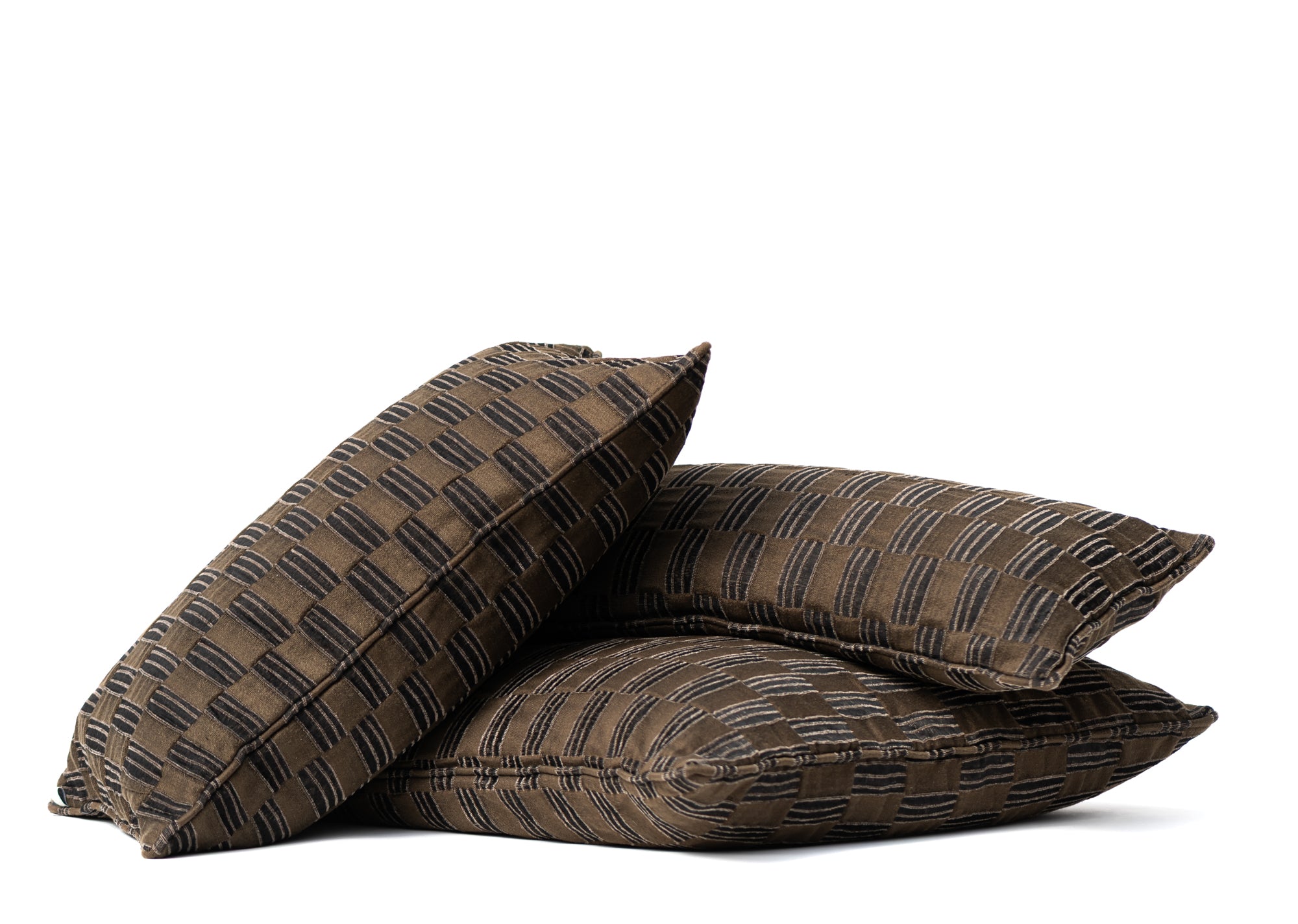 COJIN TAPIZ VERDE OLIVO NEGRO VIVO MISMA TELA / 30 X 70 CM