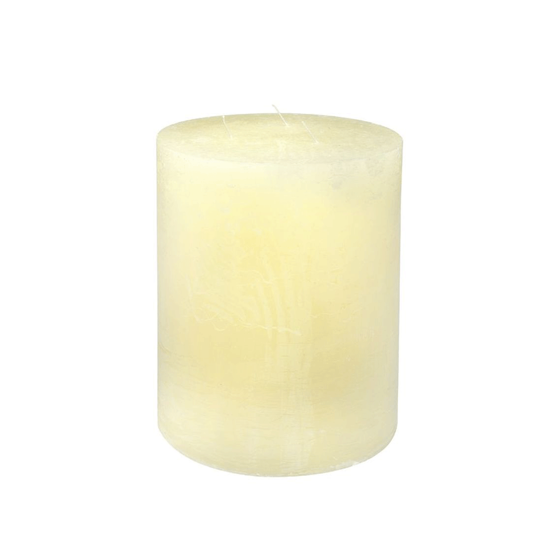 Vela cilíndrica color Off White de 15 cm de diámetro x 20 cm de altura, con 3 mechas y una duración de 120 horas.