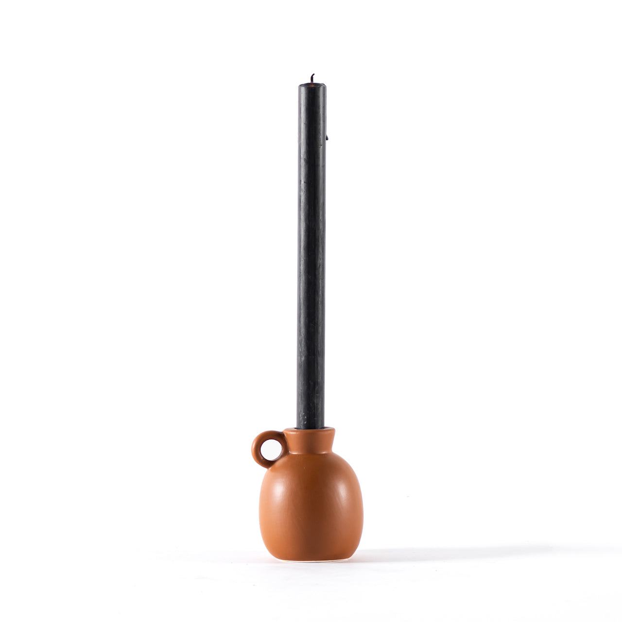 Candelabro Negro y Caramelo Mate con 1 Asa - Elegancia Minimalista