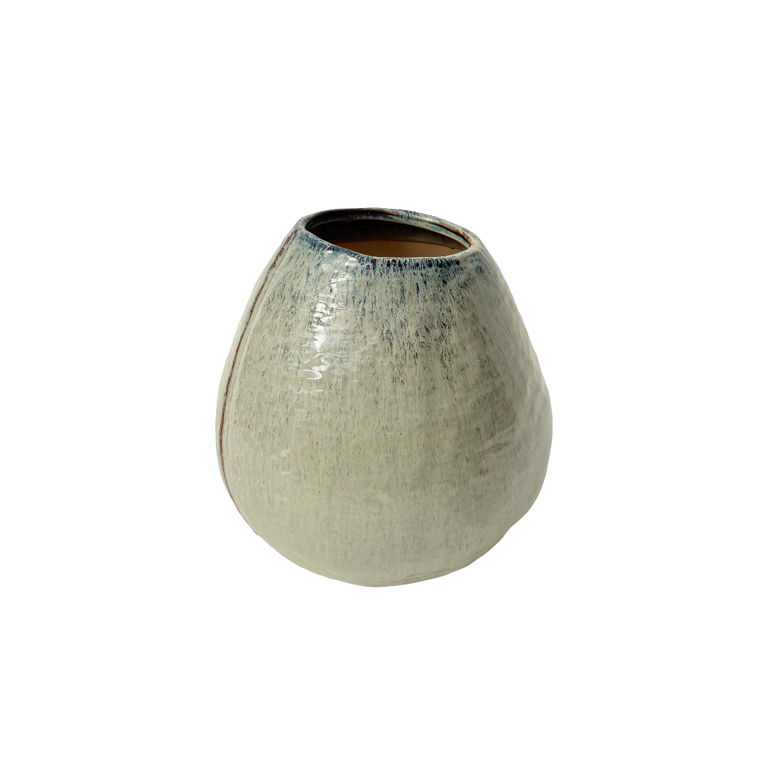 FLORERO ESMALTE BLANCO CON AZUL / 28D X 28H CM