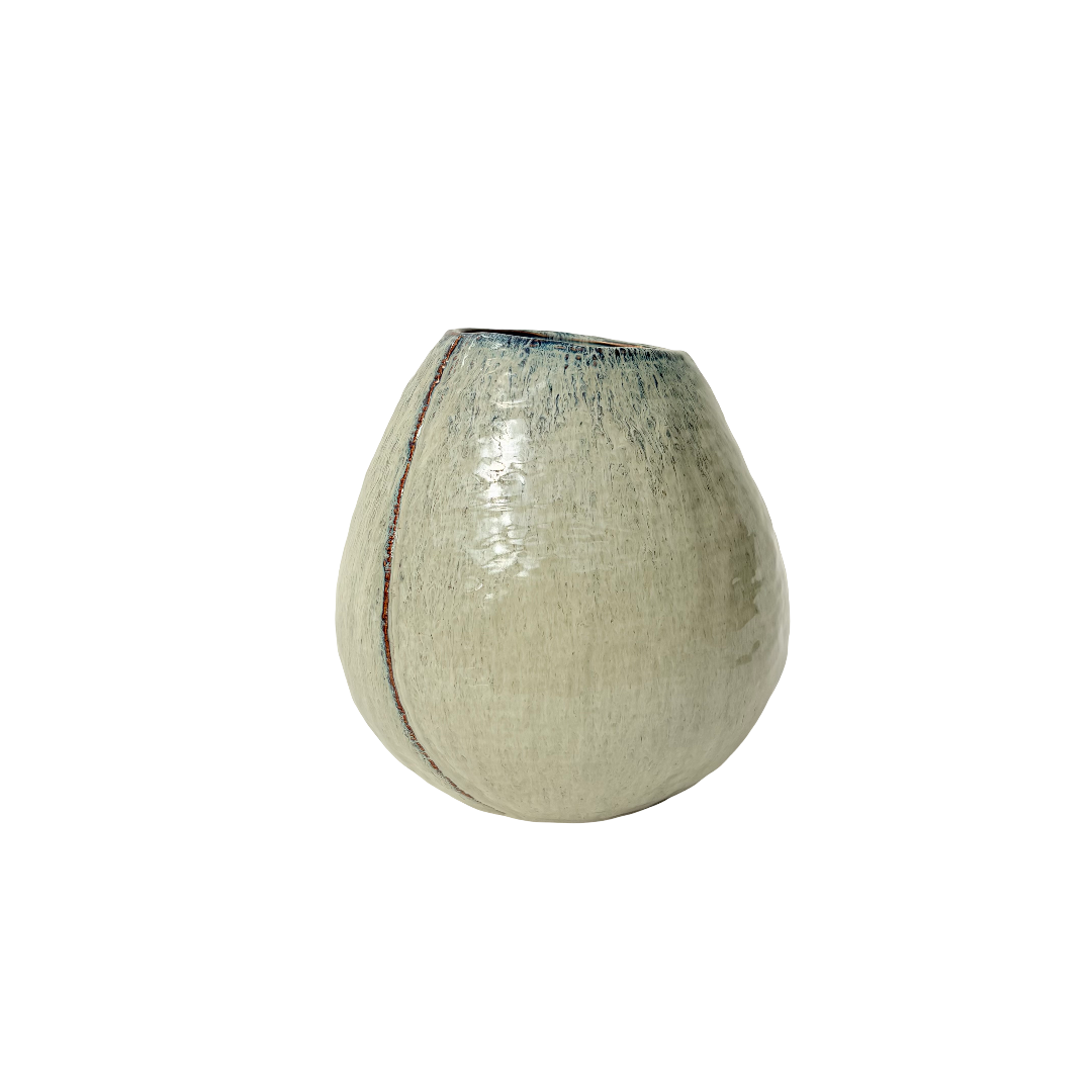 FLORERO ESMALTE BLANCO CON AZUL / 28D X 28H CM