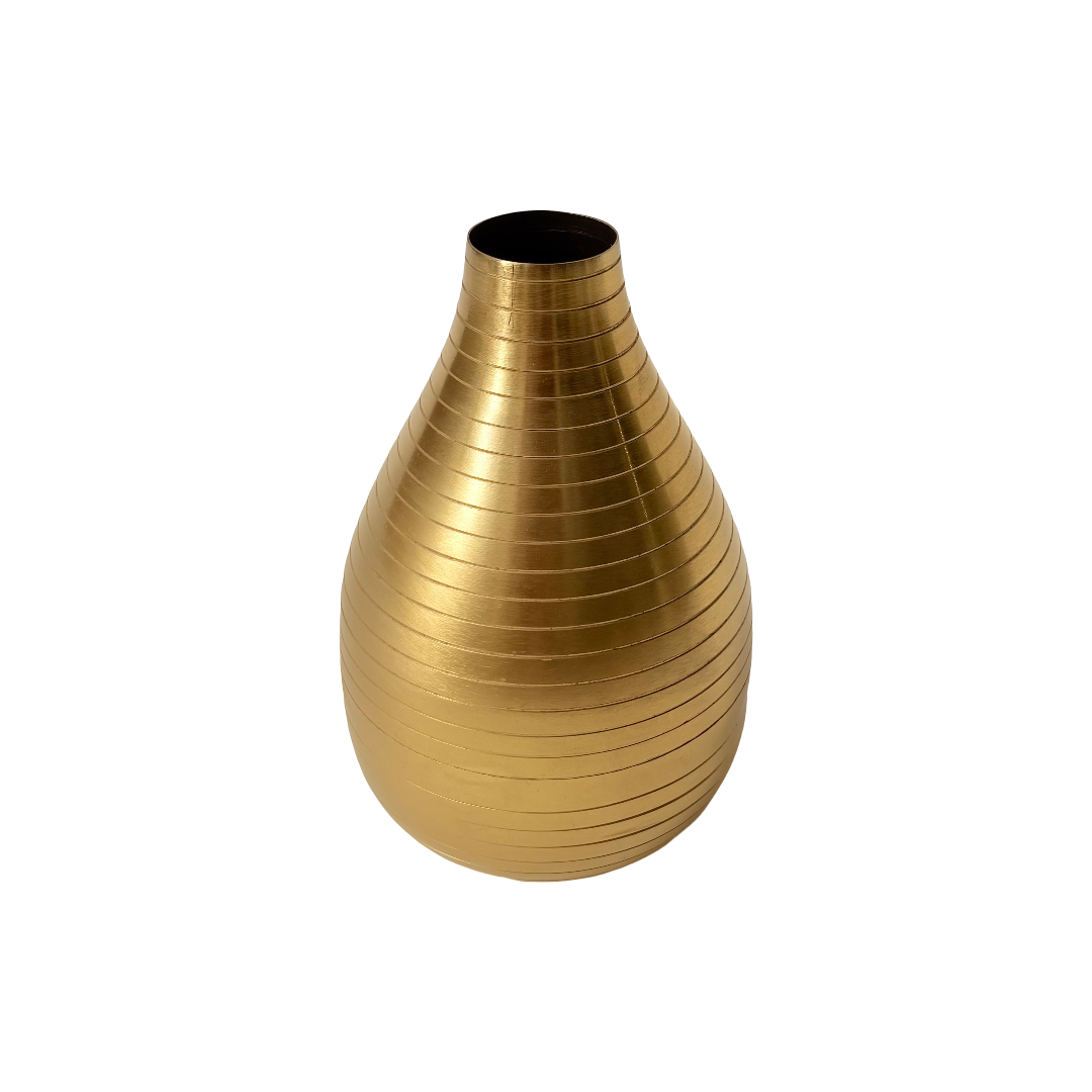 JARRÓN PEQUEÑO DORADO CON LINEAS / 13D X 20H CM