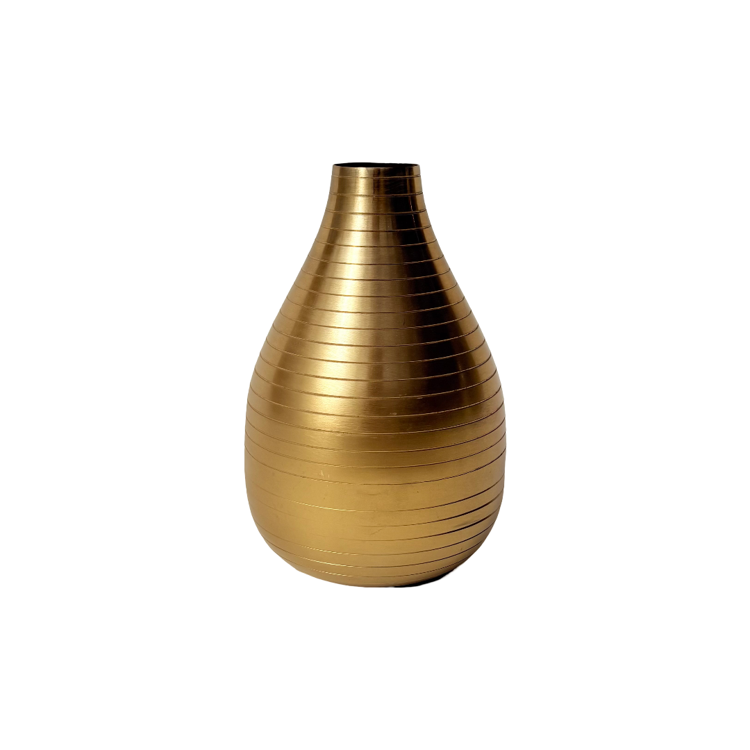 JARRÓN PEQUEÑO DORADO CON LINEAS / 13D X 20H CM