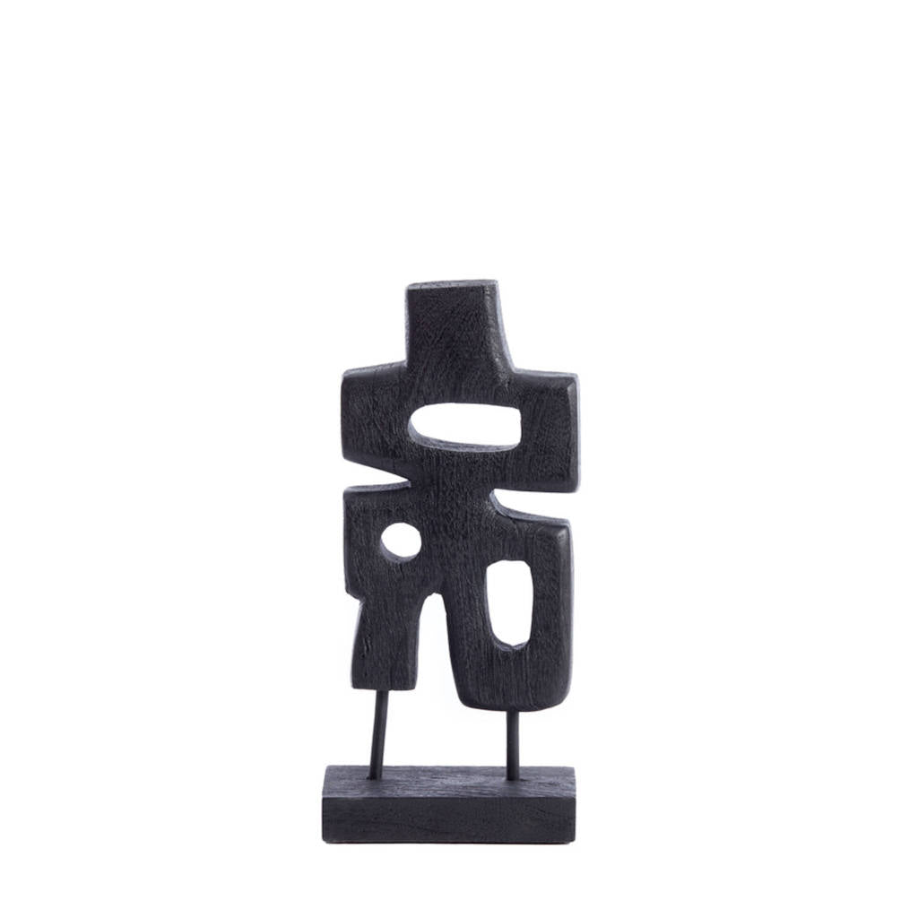 Escultura Madera Negra en Base 16L x 9A x 33H CM - Toque Artístico y Moderno