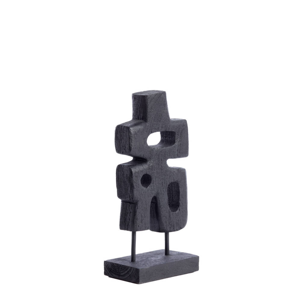 Escultura Madera Negra en Base 16L x 9A x 33H CM - Toque Artístico y Moderno