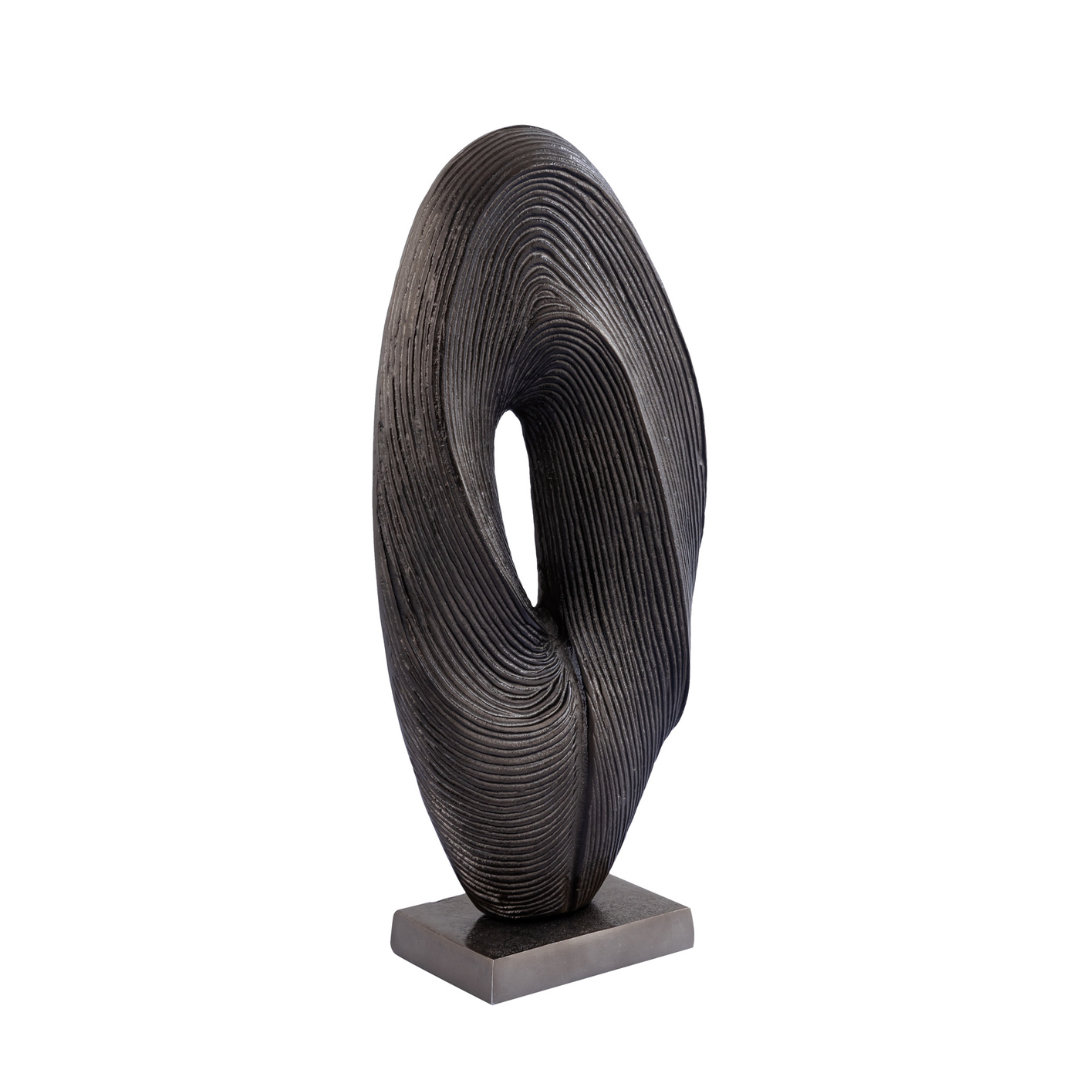 METAL | Escultura oval acanalada/ Alu negro 20 X 9 X 44H CM