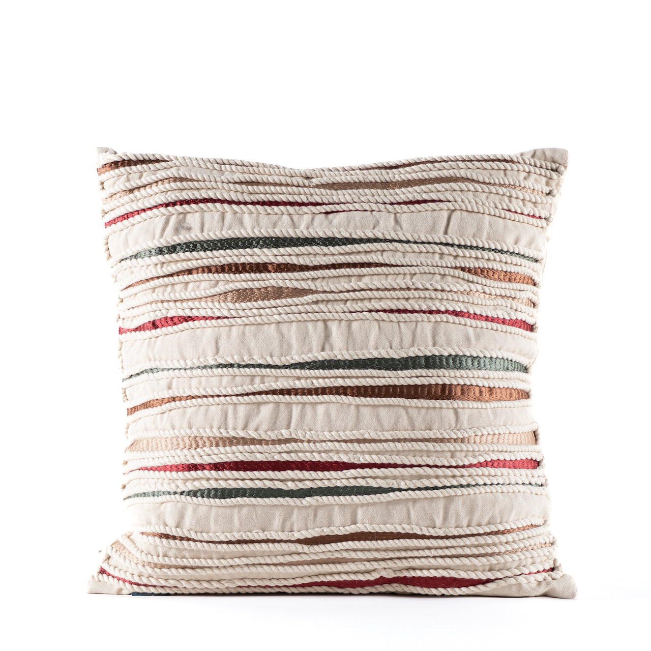Cojín Lino Off White con Bordados Colores (45x45) - Versatilidad y elegancia