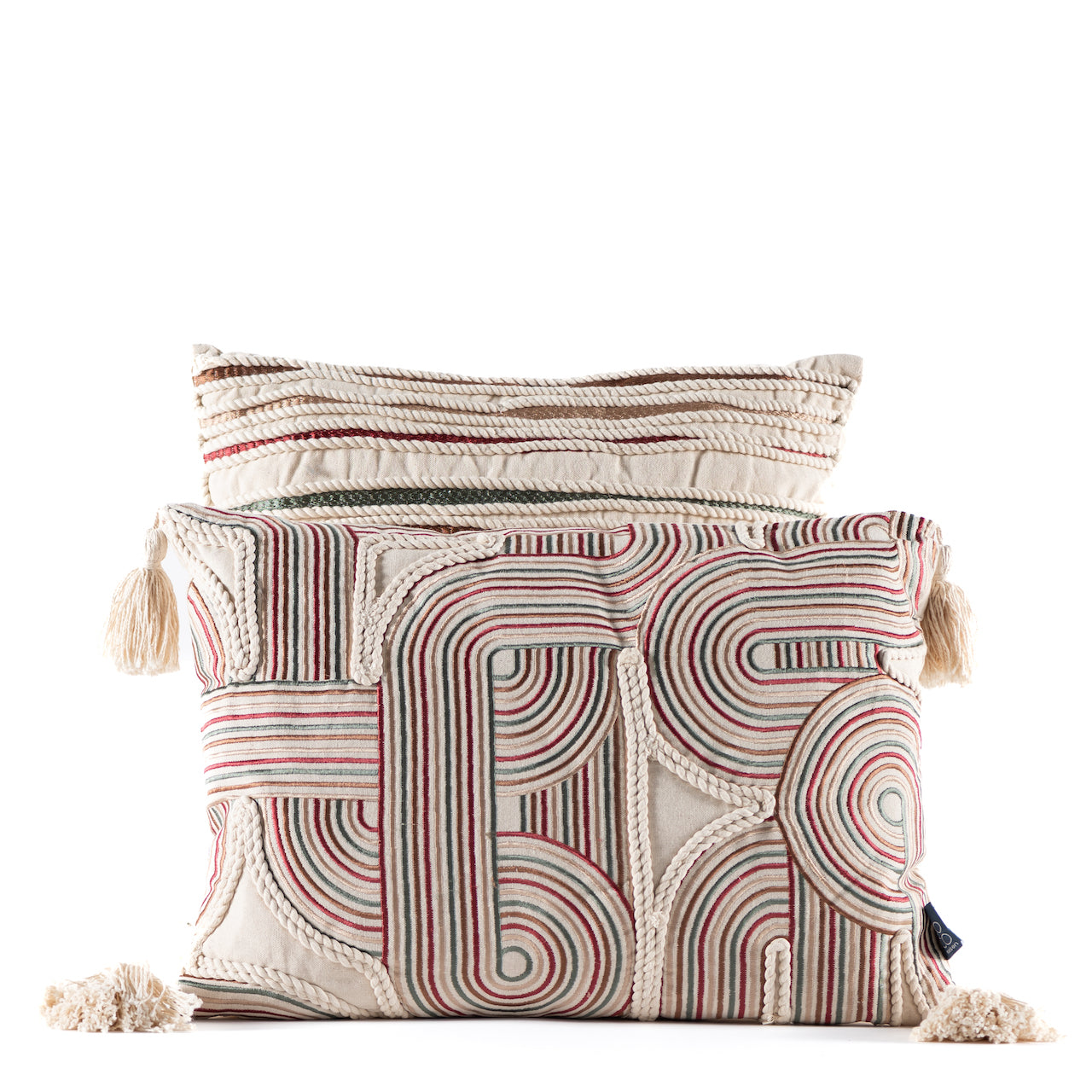 Cojín Lino Off White con Bordados Colores (45x45) - Versatilidad y elegancia