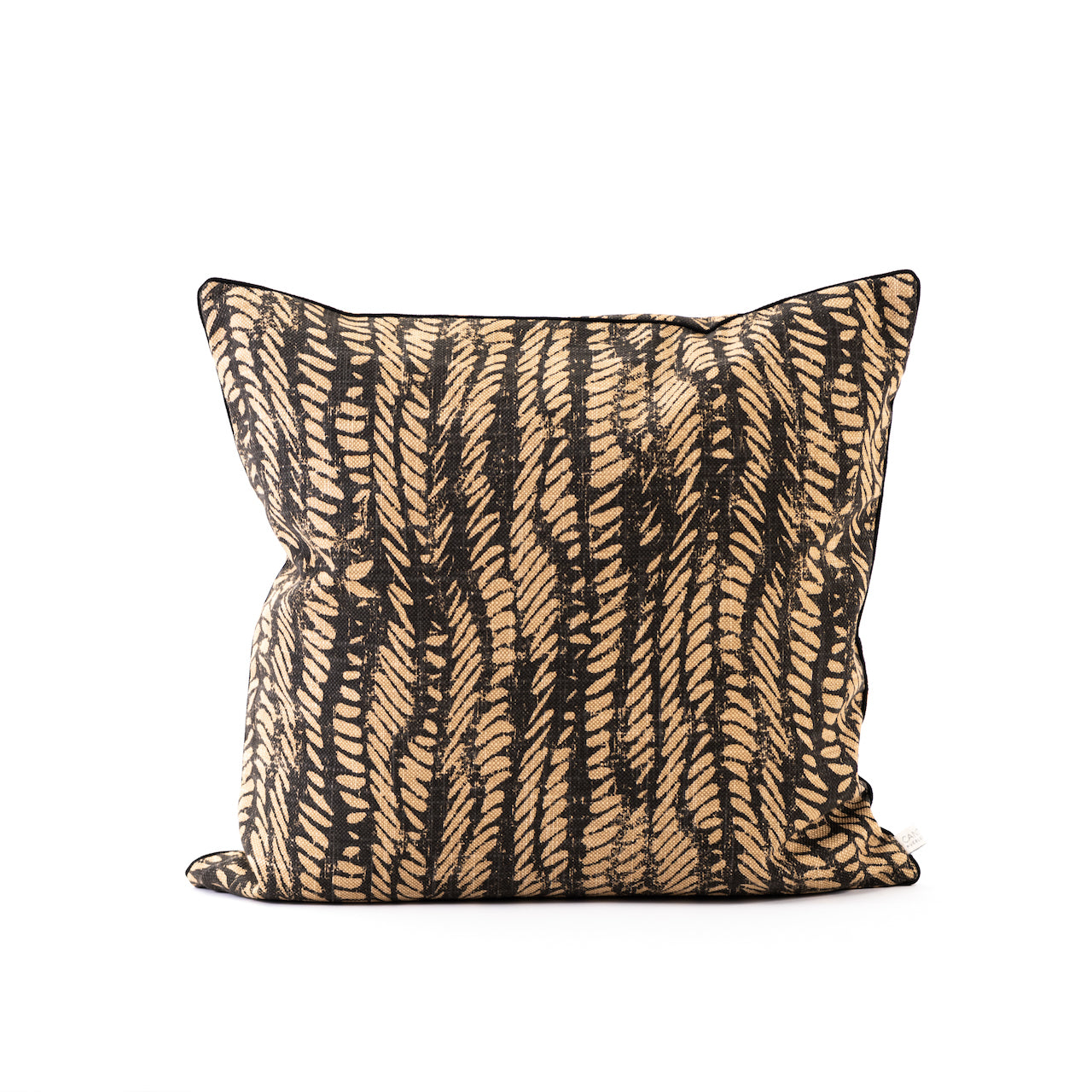 COJÍN LINO NEGRO HOJAS BEIGE VIVO NEGRO 50 x 50 CM