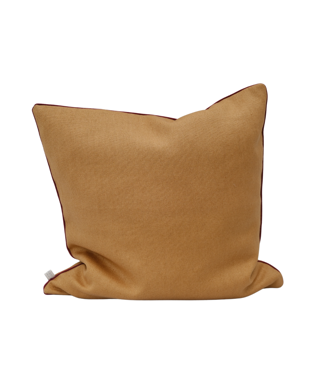COJIN LINO CAMEL CON VIVO BURDEO / 50 X 50 CM