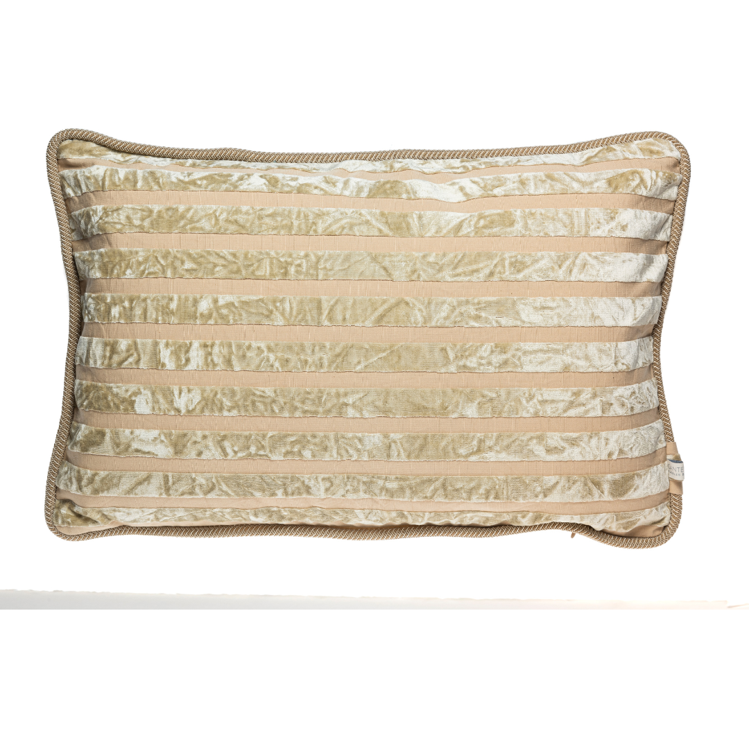 COJÍN  | Terciopelo rayas envejecido cordón beige
