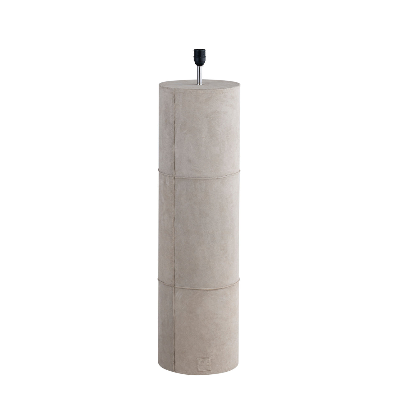 LAMPARA GAMUZA BEIGE CON PANTALLA CUERO VACA / 45D X 150H CM