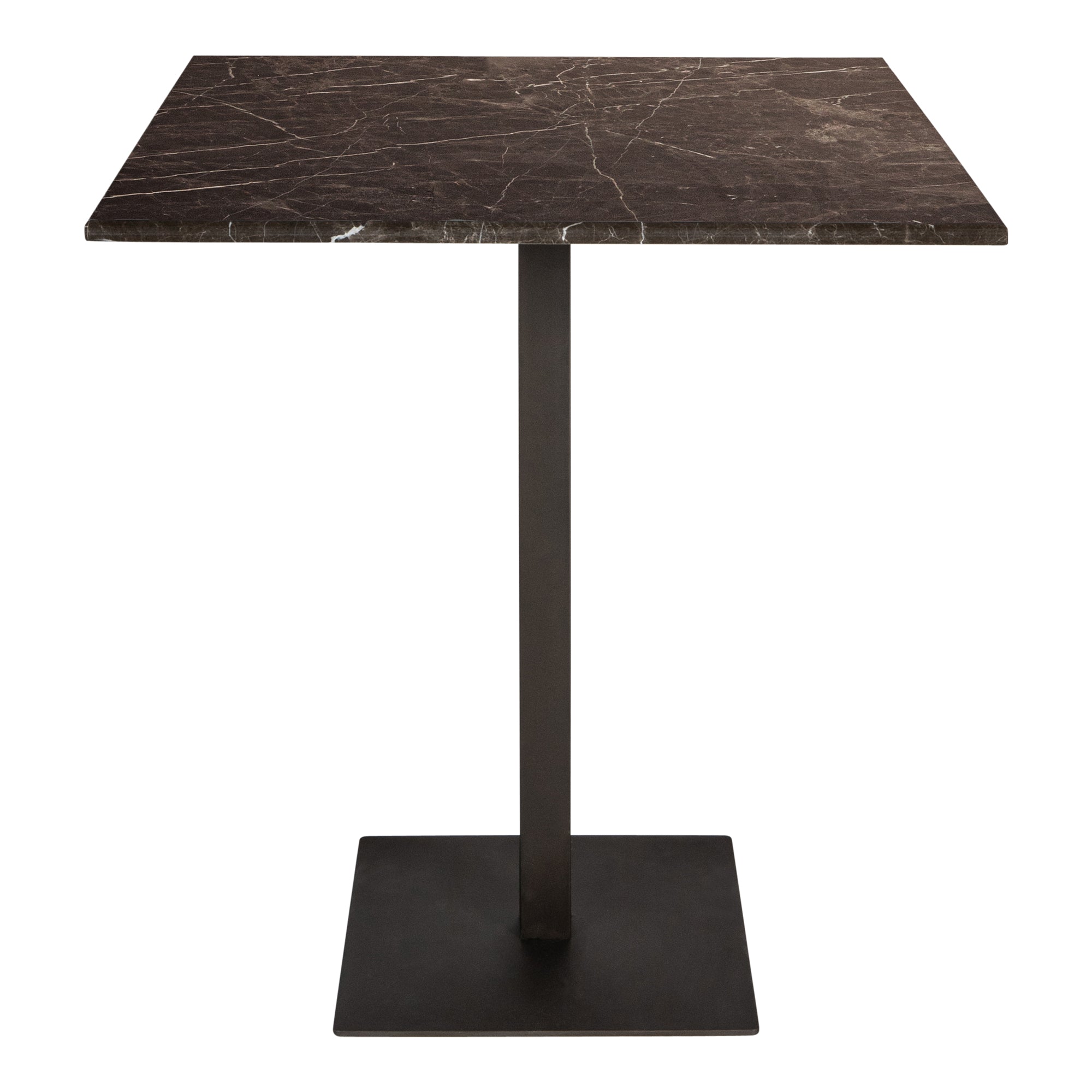 MESA DE COMEDOR | PLAZA/ Bistrot cuadrada mármol café y base metal inox. negro