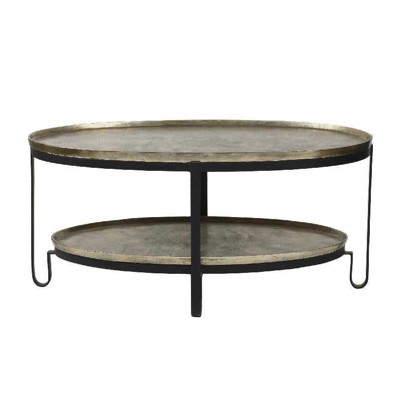 MESA DE CENTRO | Ovalada base fierro y bandejas de aluminio