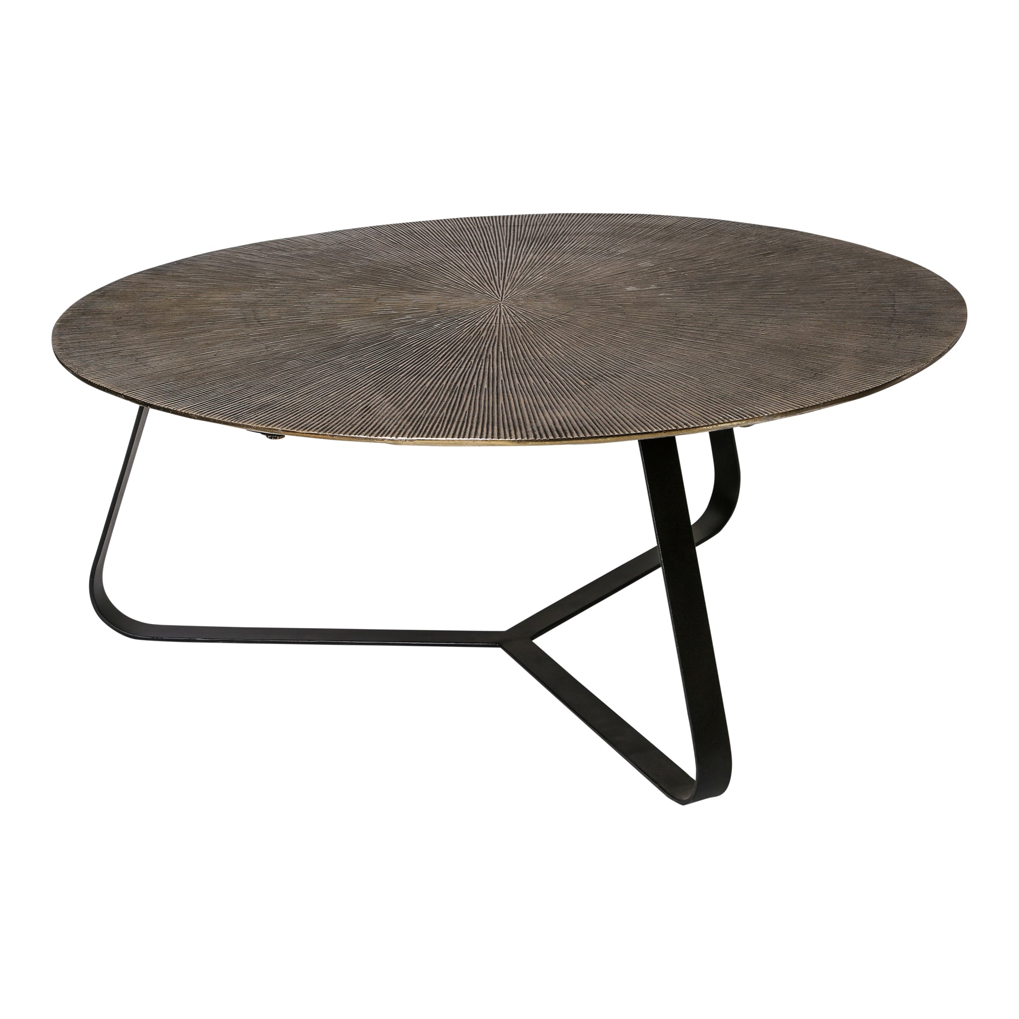 MESA DE CENTRO |  EMA/ Redonda base de hierro negro y cubierta de aluminio dorado L