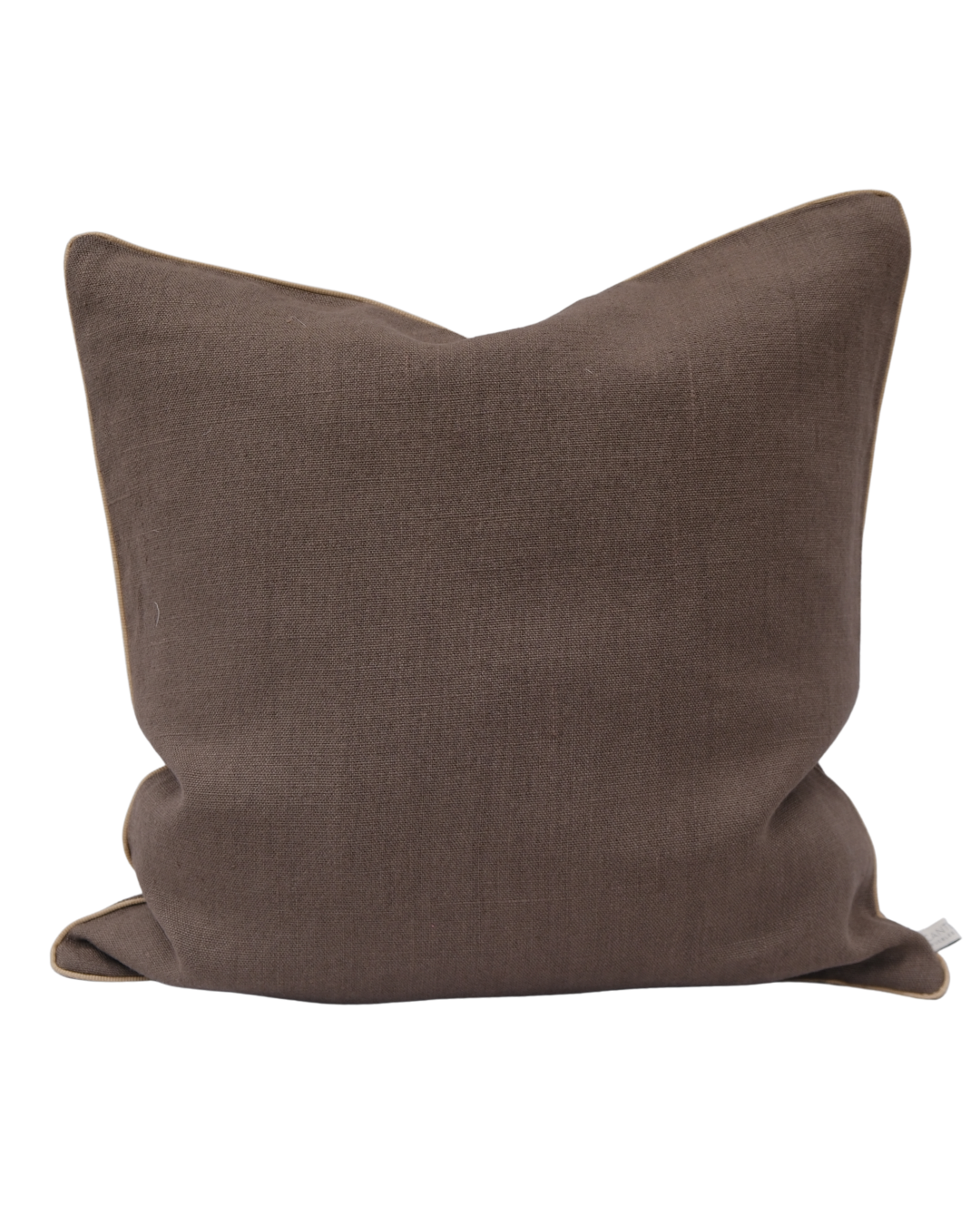 COJIN LINO CHOCOLATE CON VIVO BEIGE / 60 X 60 CM