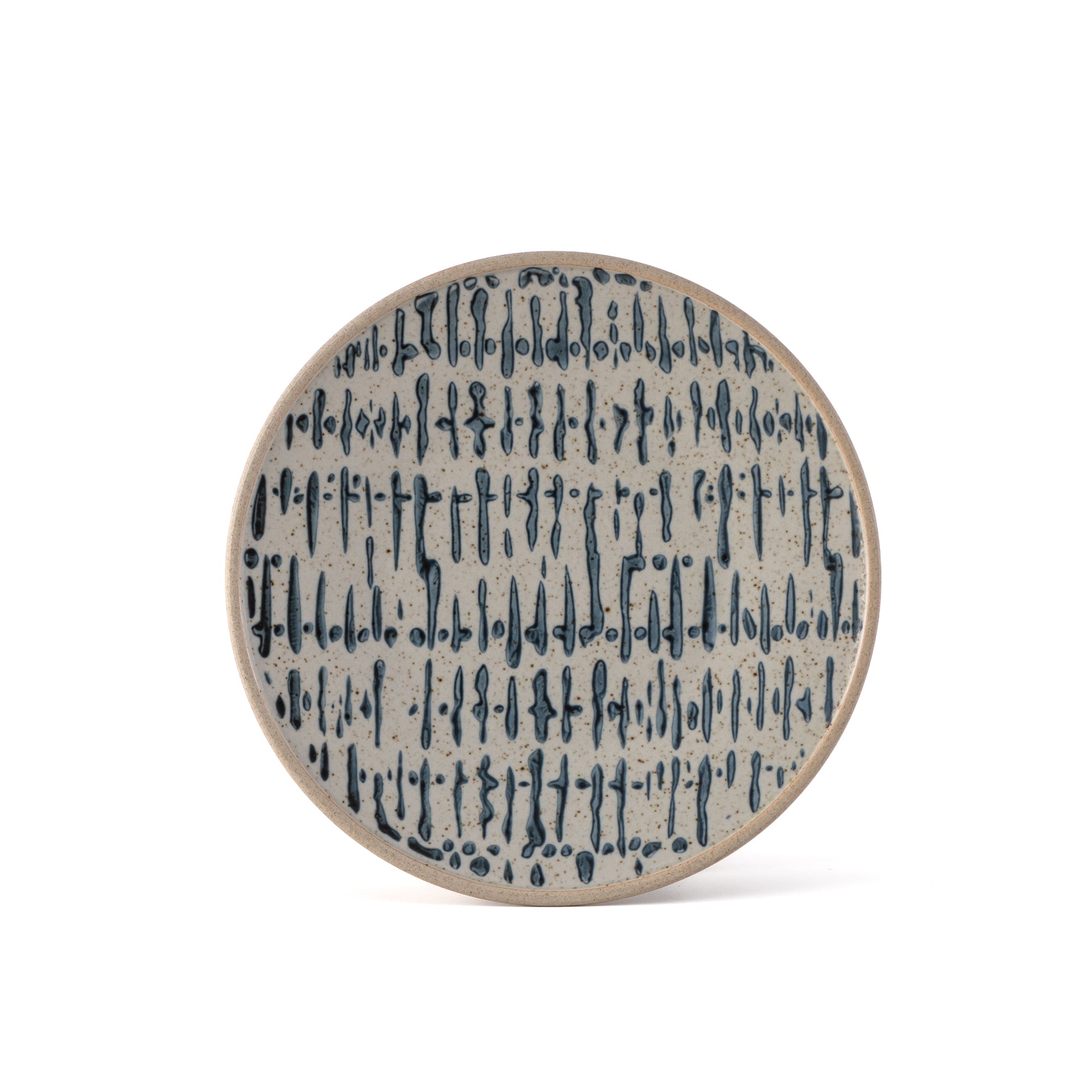 CERÁMICA |  Plato gres gris líneas azul handmade