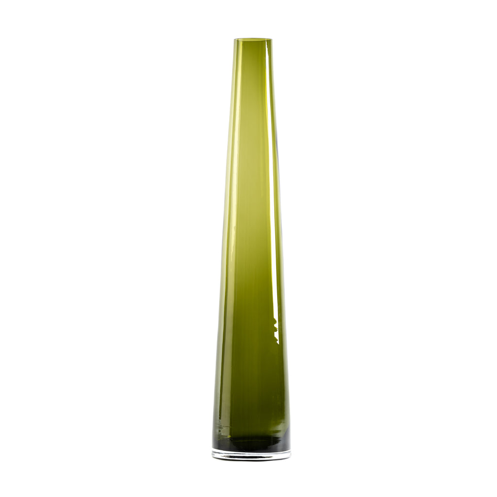 VIDRIO | Florero flauta cónico verde oliva